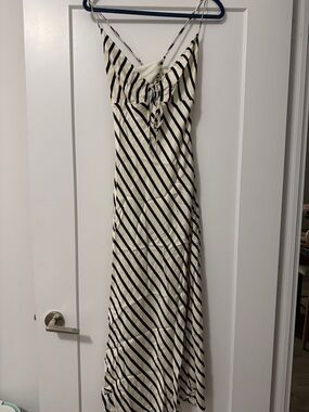 Ever New Black and White Striped Maxi Slip Dress with Front Tie